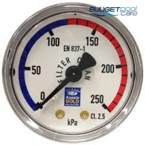 Pressure Gauge Stainless Steel  -  Centre Back Mount - Budget Pool Care