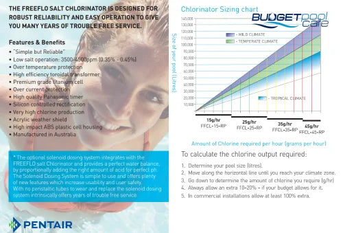Pentair Freeflo® Salt Water Chlorinator 35G/Hr Quartz (Auto Reversing Cell With Timer) Chlorinators