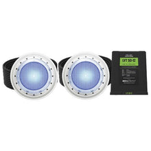 Load image into Gallery viewer, Spa Electrics Photon GKC Series 2 x Blue LED Colour Surface Mount Pool Light w/ Concrete Mounting Kit, 30M Cable and Dual LV50 Transformer