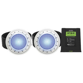 Spa Electrics Photon GKC Series 2 x Blue LED Colour Surface Mount Pool Light w/ Concrete Mounting Kit, 30M Cable and Dual LV50 Transformer