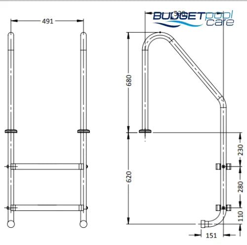 Stainless Steel Ladder Model Ls 2 Steps / Flanged