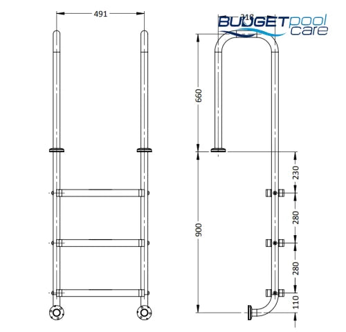 Stainless Steel Ladder Model Lu 3 Steps / Flanged