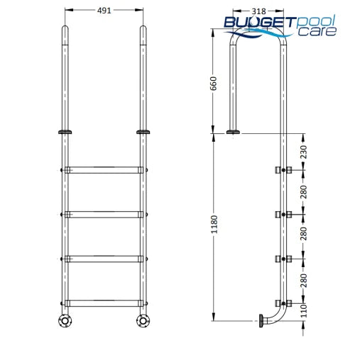 Stainless Steel Ladder Model Lu 4 Steps / Flanged