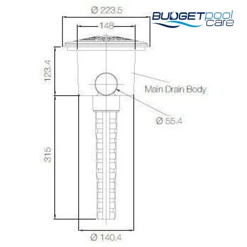 Waterco Main drain with hydrostatic valve and stem - Budget Pool Care